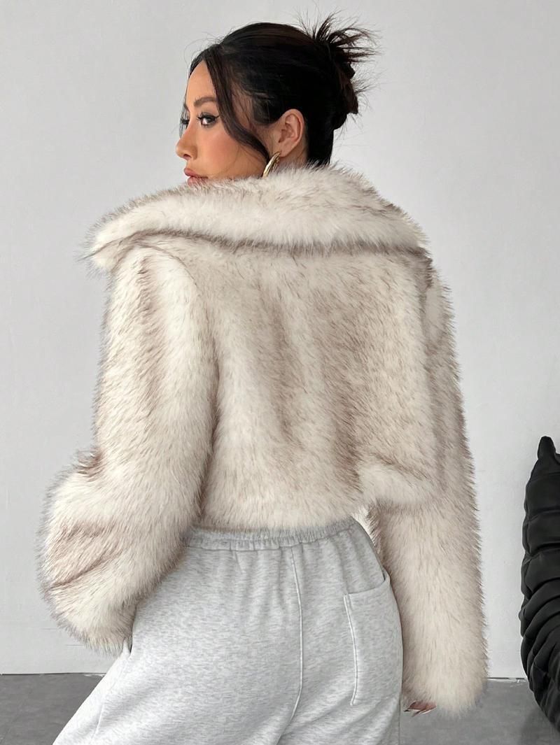 Women’s Faux Fox Fur Jacket – Trendy Winter Coat With Ombre Effect (S-XXL, Black/Tan/White, Plush Collar, Thickened Warmth,Machine Washable)_voghion.com