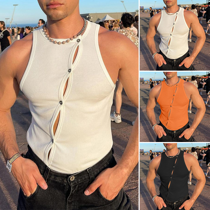 Abbigliamento maschile Corsetto elastico alla moda maschile cardigan uomo sexy gilet attillato muscoloso_voghion.com