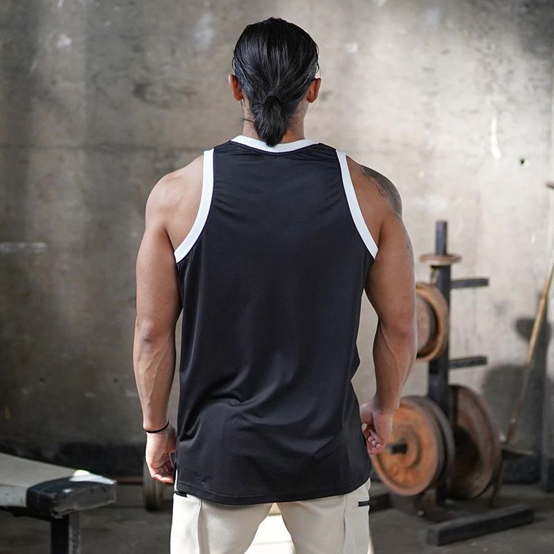 Canotta fitness da uomo muscolosa, abbigliamento traspirante in rete ad asciugatura rapida, canotta elastica senza maniche_voghion.com