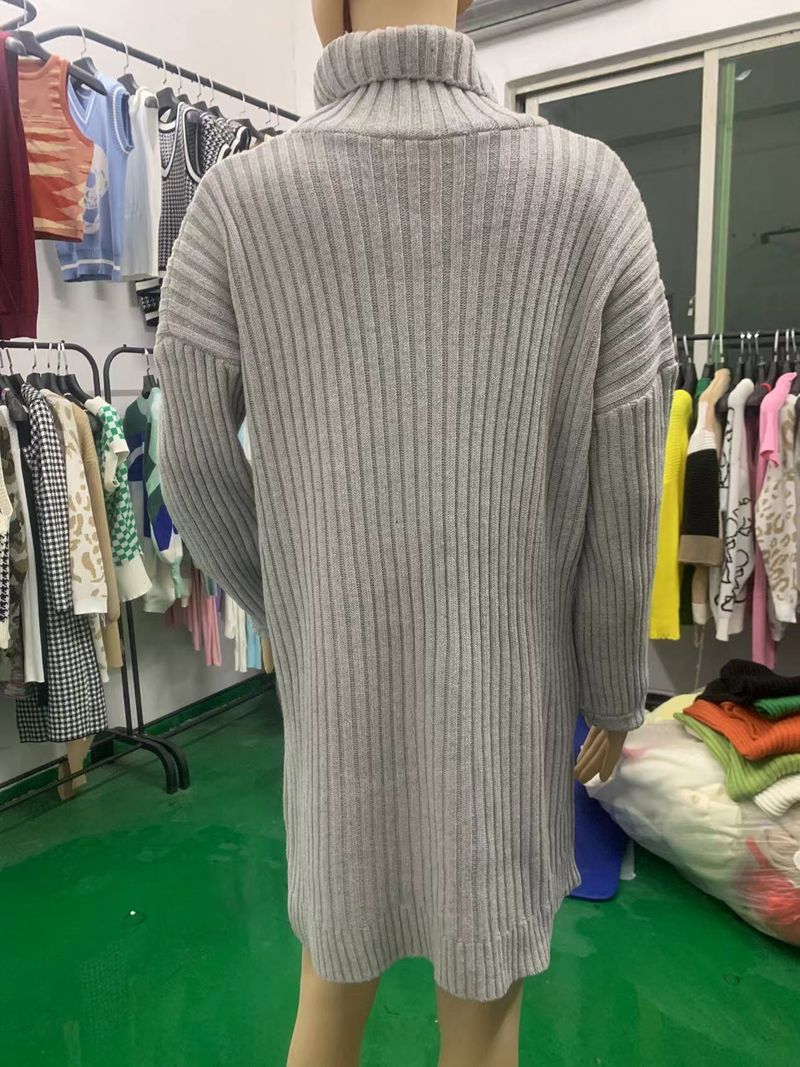 Robe pull mi-longue en tricot à col montant pour femme, nouvelle collection automne-hiver 2022_voghion.com
