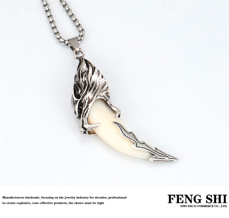 Collana con dente di lupo appuntito e dominante, ciondolo creativo alla moda per uomo, personalità studentesca, gioielli di tendenza_voghion.com