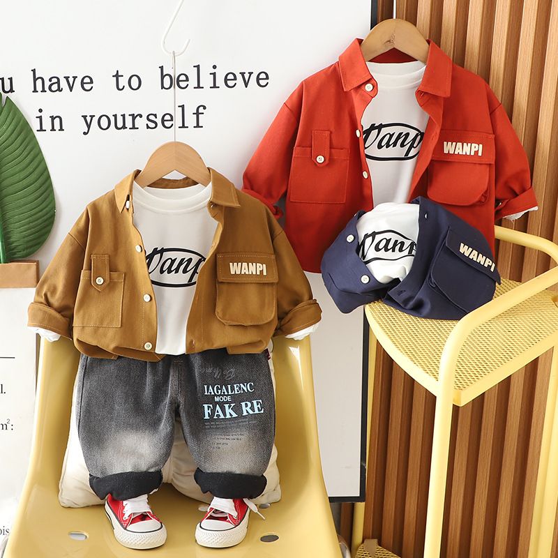 Completo in cotone da 3 pezzi per bambini piccoli: giacca classica primaverile/autunnale + pantaloni + gilet (rosso/marrone/blu navy, 80-120 cm)_voghion.com
