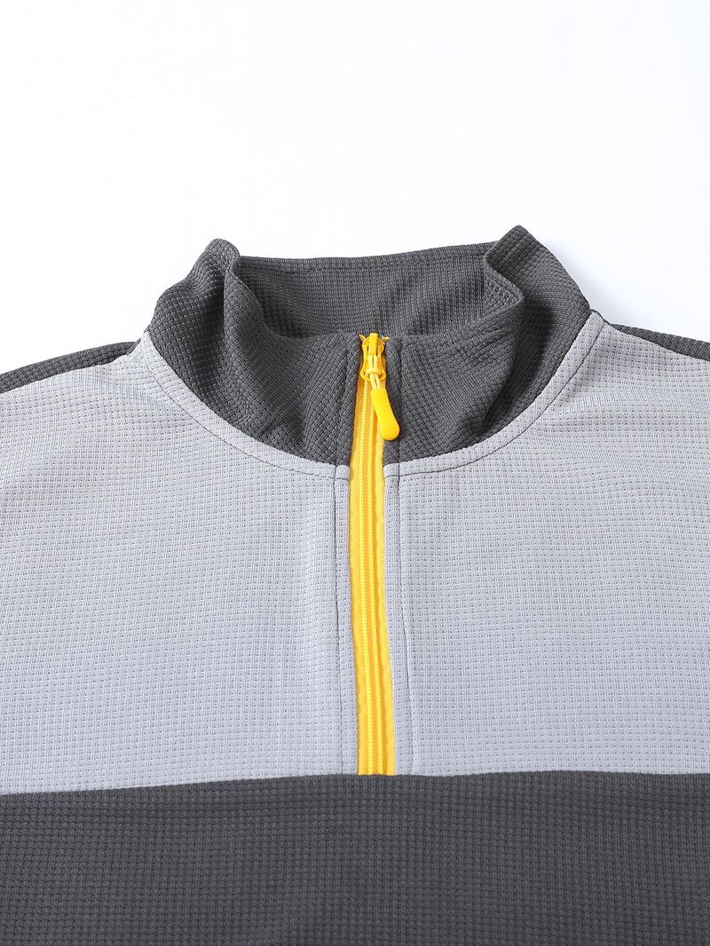 Spring And Autumn New Men's T Shirt Sweater Casual Sports Colorblock Long Sleeve Turtleneck Half Zipper Top_voghion.com