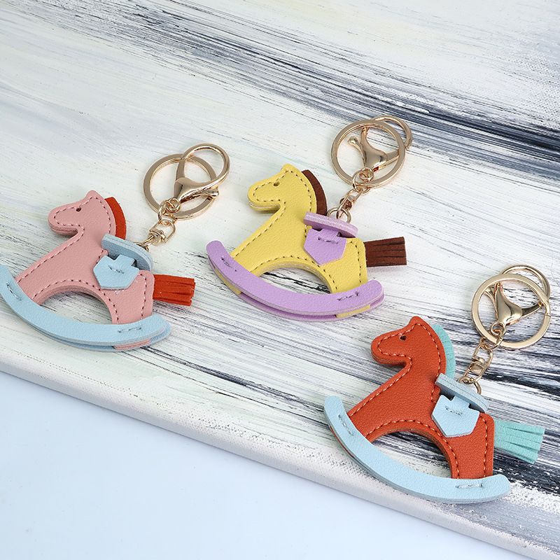 Leather Rocking Horse Keychain Accessory Pony Pendant Bag Pendant Cartoon Horse Keychain_voghion.com
