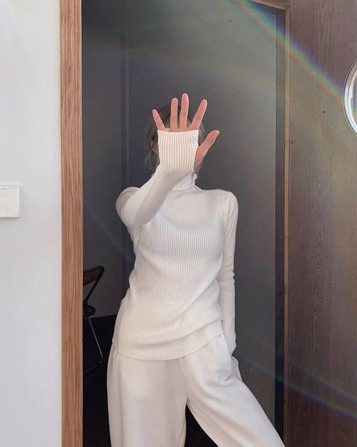 Dame haugevis av krage Turtleneck gensere Høst Vinter Slank Pullover Dame Basic Overdeler Uformell Myk strikket Genser Myk Varm Genser_voghion.com