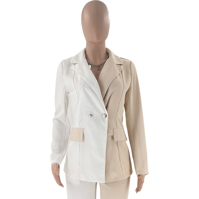 Autumn Winter New Trendy Color Block Simple Style Sleeve Blazer Fashion Casual Long Pants Suit_voghion.com