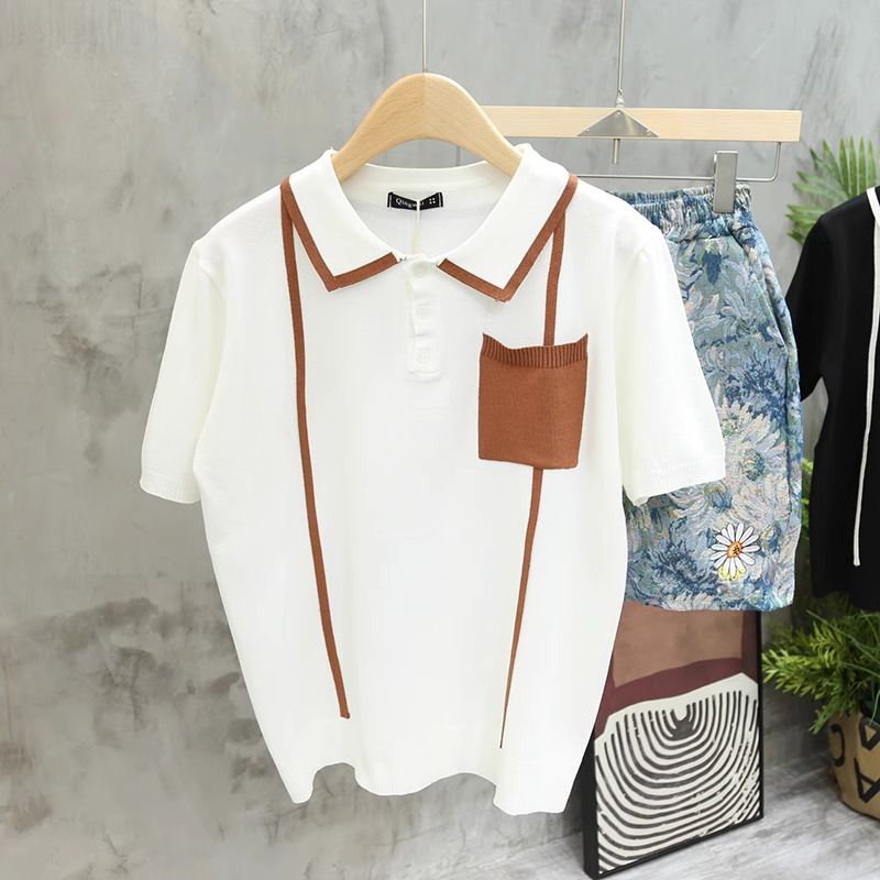 Herrenbekleidung Leichtes, luxuriöses, farblich passendes, hochklassiges Retro-Poloshirt mit kurzen Ärmeln und Tasche für den Sommer, dünnes, schmales, gestreiftes T-Shirt mit halblangen Ärmeln_voghion.com