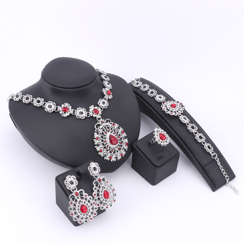 Mariage mariée fête collier ensembles de bijoux pour femmes cristal coloré strass gemme pendentif Costume accessoires de mariée_voghion.com