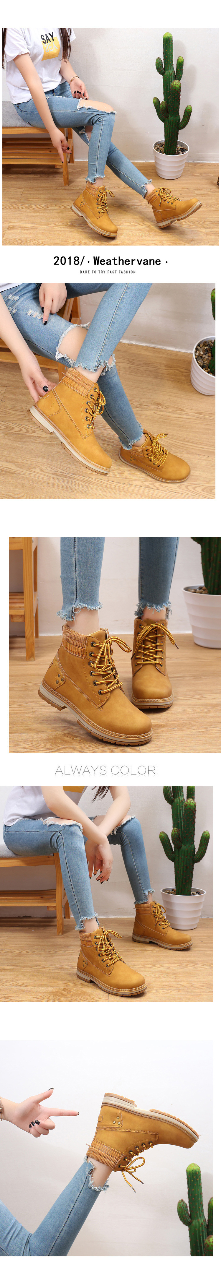 Women's Ankle Boots Martin Boots Autumn Winter Cotton-Padded Martin Boots For Women, British Style High-Top Yellow Casual Large Size Women's Shoes,_voghion.com