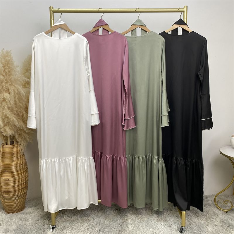 Yeni Saten Müslüman Kadın Elbisesi Çift Çan Kollu Abaya Lüks Dubai Elmas Uzun Elbise Etek Ucu Eklemeli Kaftan Faslı Kadın Zarif_voghion.com