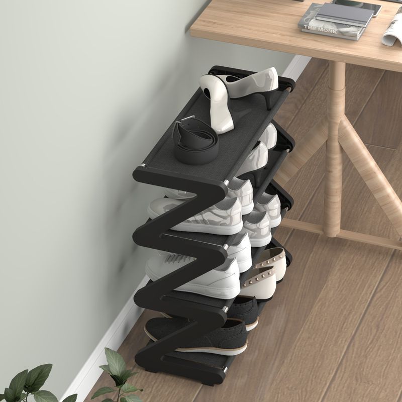4-Tier Z-Shaped Plastic Shoe Rack – Space-Saving, Easy Assembly, Modern Shoe Organizer For Home (Grey/Blue/Pink/Black)_voghion.com