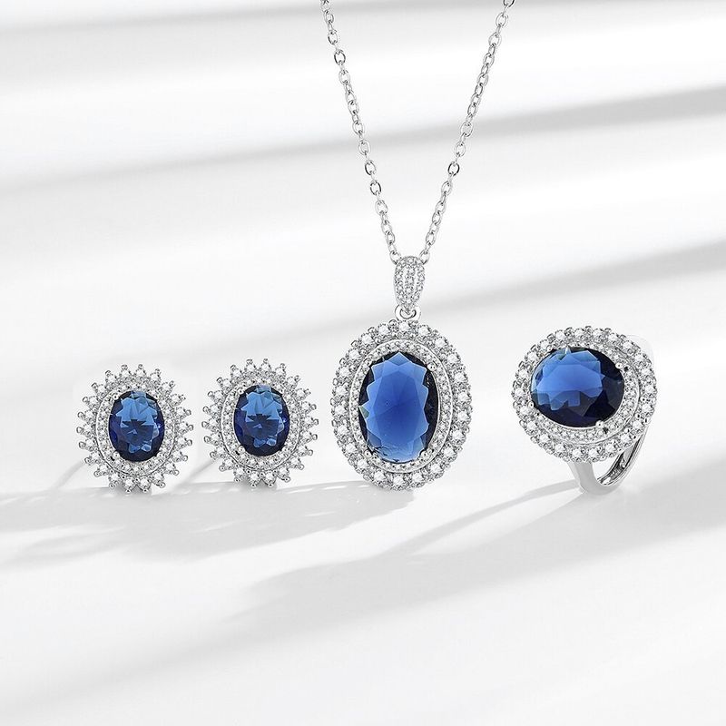 Live Fashion Simulatie Blauwe Hanger Oorbellen Ketting Hoofddeksel Sieraden Set_voghion.com