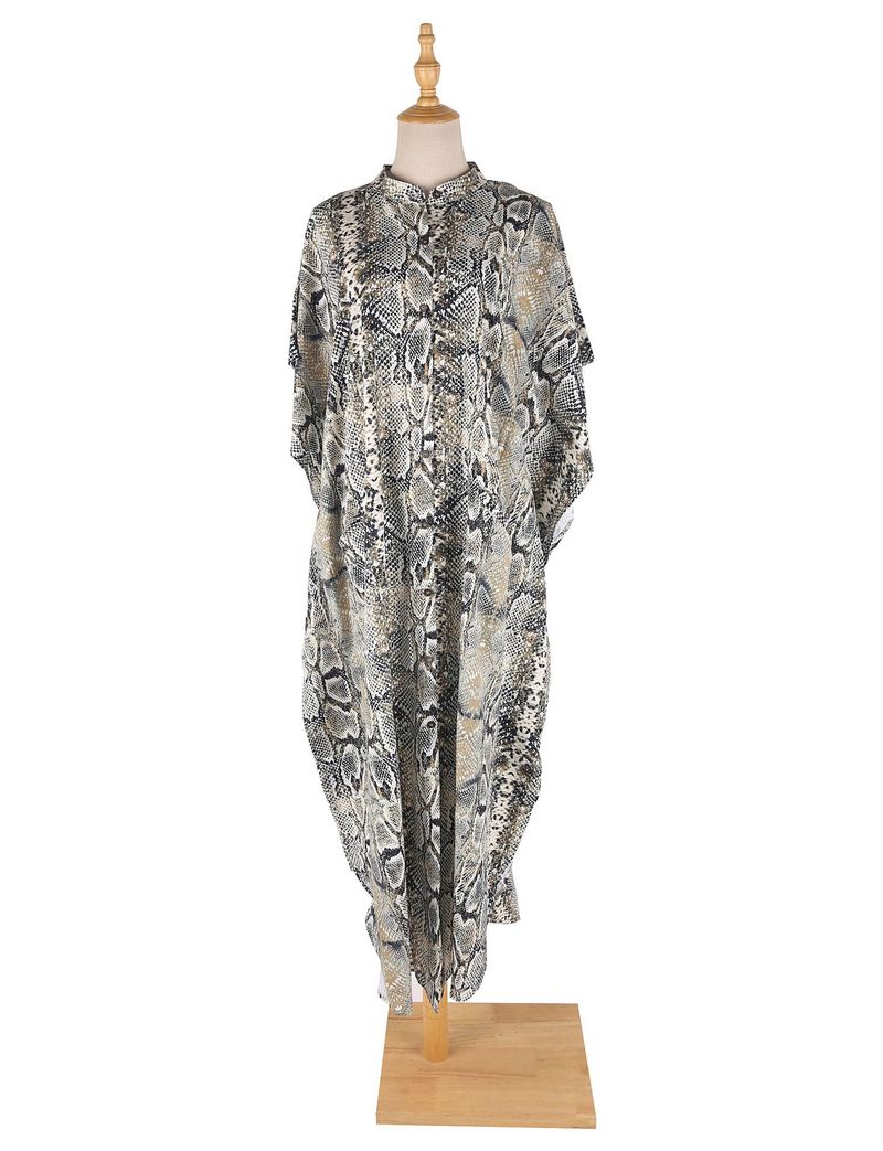 Vestido largo con estampado de leopardo para mujer, túnica playera, protección solar, traje de baño envolvente_voghion.com