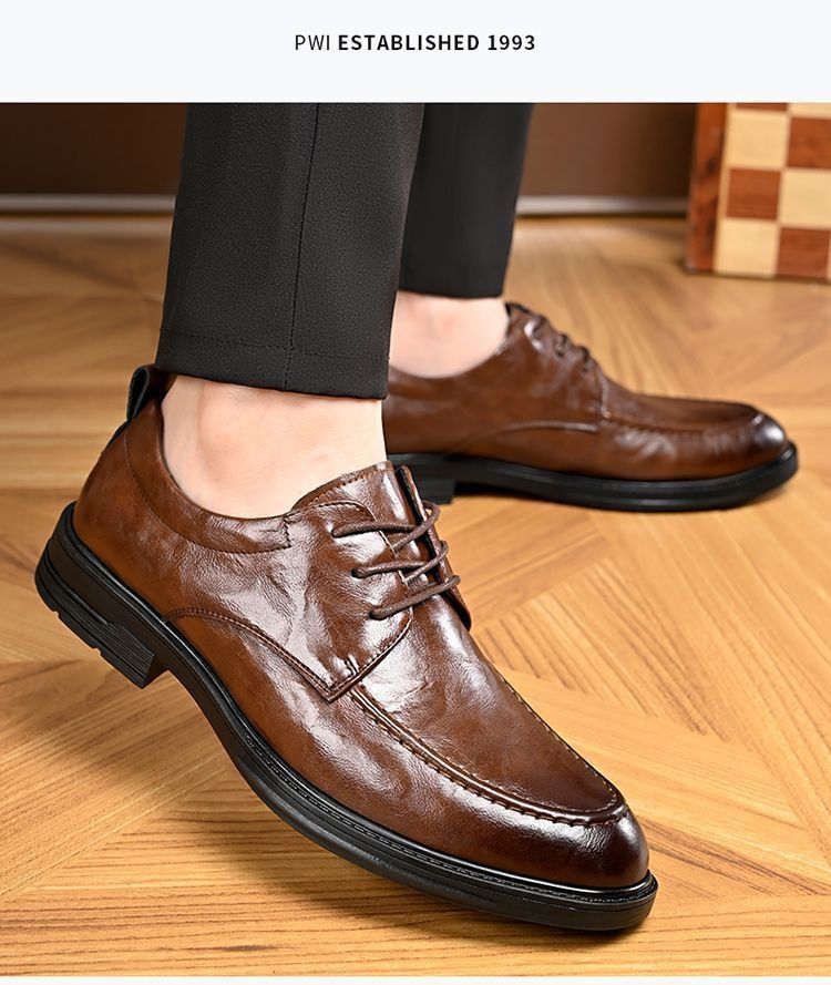 Voyage Woodpecker Business Casual Formal Leather Men's Korean Style Trendy British Pointed High-End Soft Sole Derby Shoes_voghion.com