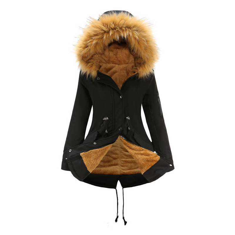 Women's parka cotton coat long hooded winter warm plus velvet coat plus cotton clothing_voghion.com