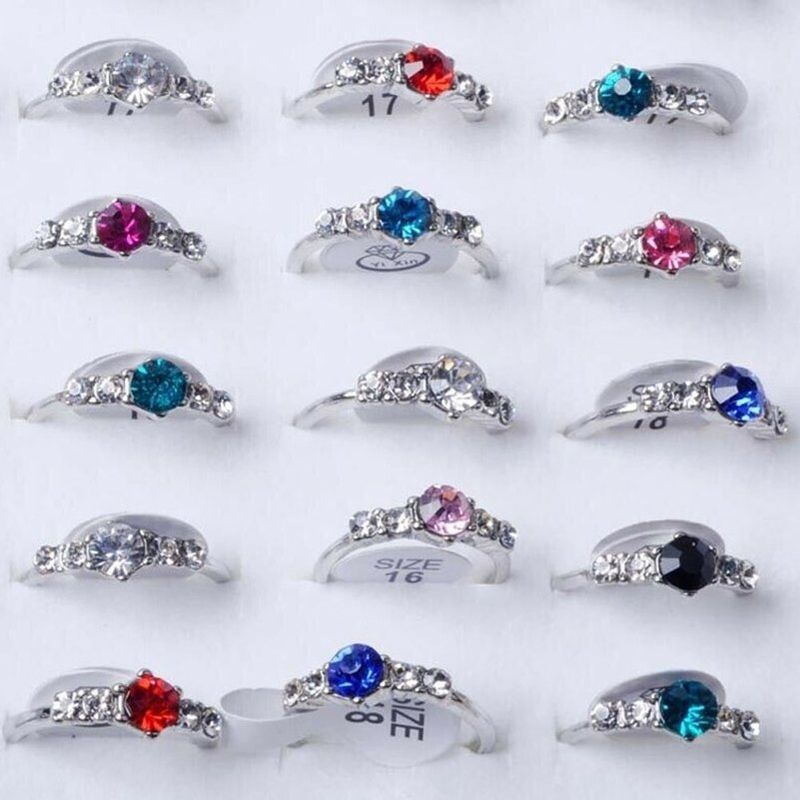 10 teile/los Shiny Kristall Silber Farbe Ringe Für Frauen Mischen Stil Bunte Strass Weibliche Hochzeit Engagement Schmuck Geschenk_voghion.com