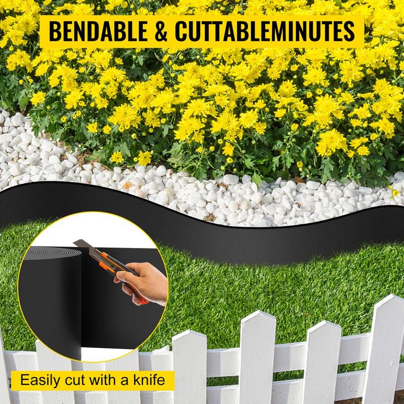 VEVOR Landscape Edging, 10 Inch Depth 60 Ft Total Length, Recycled HDPE Coiled Terrace Board, Flexible Bender Border For Landscaping, Lawn, Garden, Yard, Against Invading Weeds, Black_voghion.com