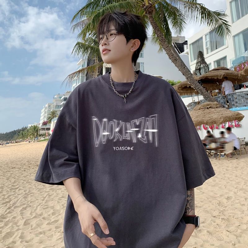 Loose Short Sleeved T-shirt For Men, Summer Couple, Loose And Versatile, Simple Printed Clothes_voghion.com