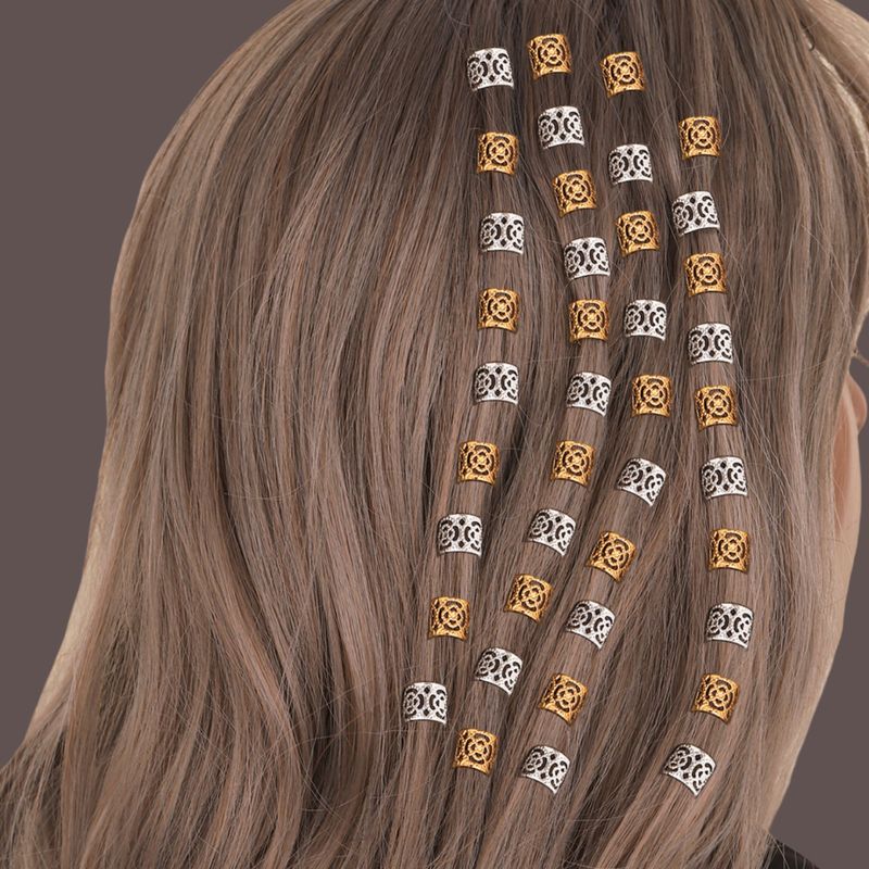 Haarschmuck-Set mit ausgehöhlter Metallblume im irischen Stil mit Muster für Dreadlocks, galvanisiertes Eisenmaterial, einzigartige Flechtornamente_voghion.com