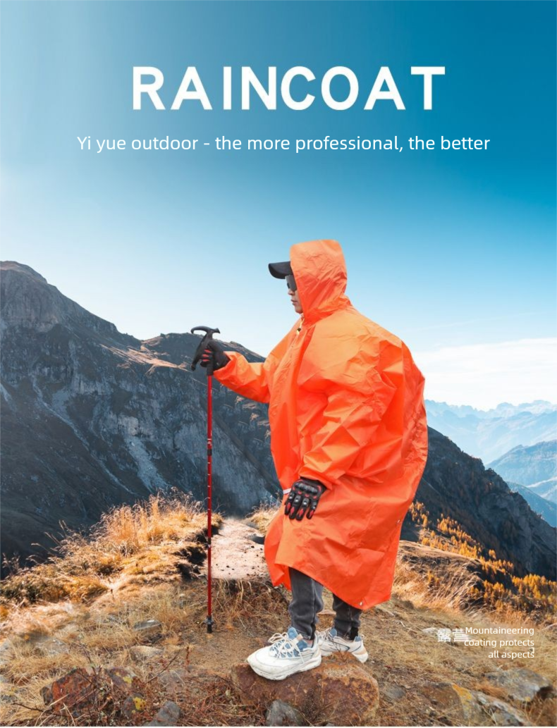 Płaszcz przeciwdeszczowy na wędrówki, podróżny, z grubej tafty poliestrowej, wielofunkcyjny, 3 w 1, ultralekki, trekkingowy_voghion.com