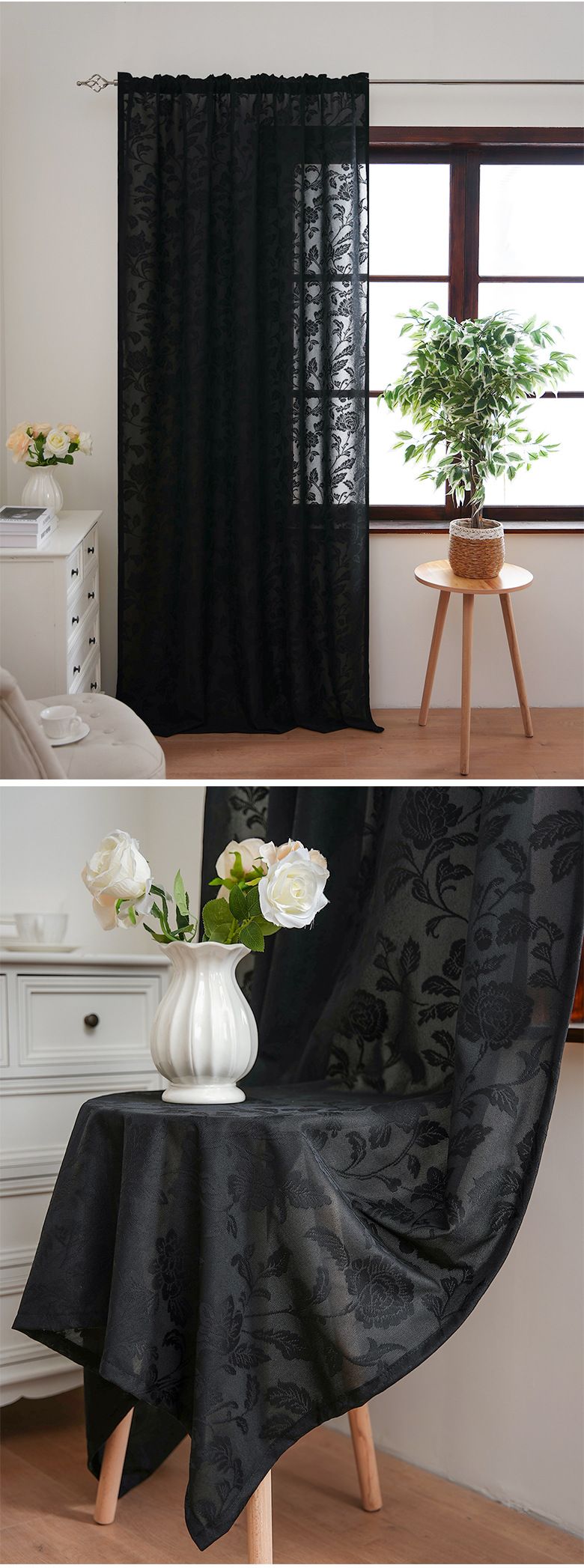 Bohemian Lace Sheer Curtains - Semi-See-Through Window Drapes For Living Room & Bedroom (Ready-Made, Light Filtering With Privacy, 52x84 Inches)_voghion.com