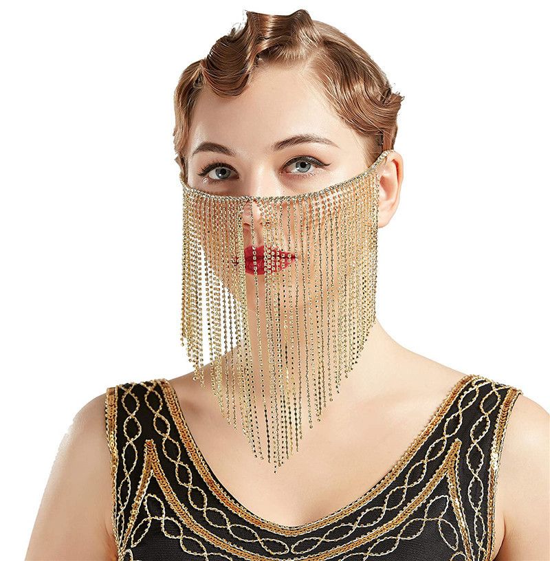 fb2242Mask Intellectual Elegant Graceful Dignified Beautiful Metal Tassel Chain Curtain Face Mask Accessories_voghion.com