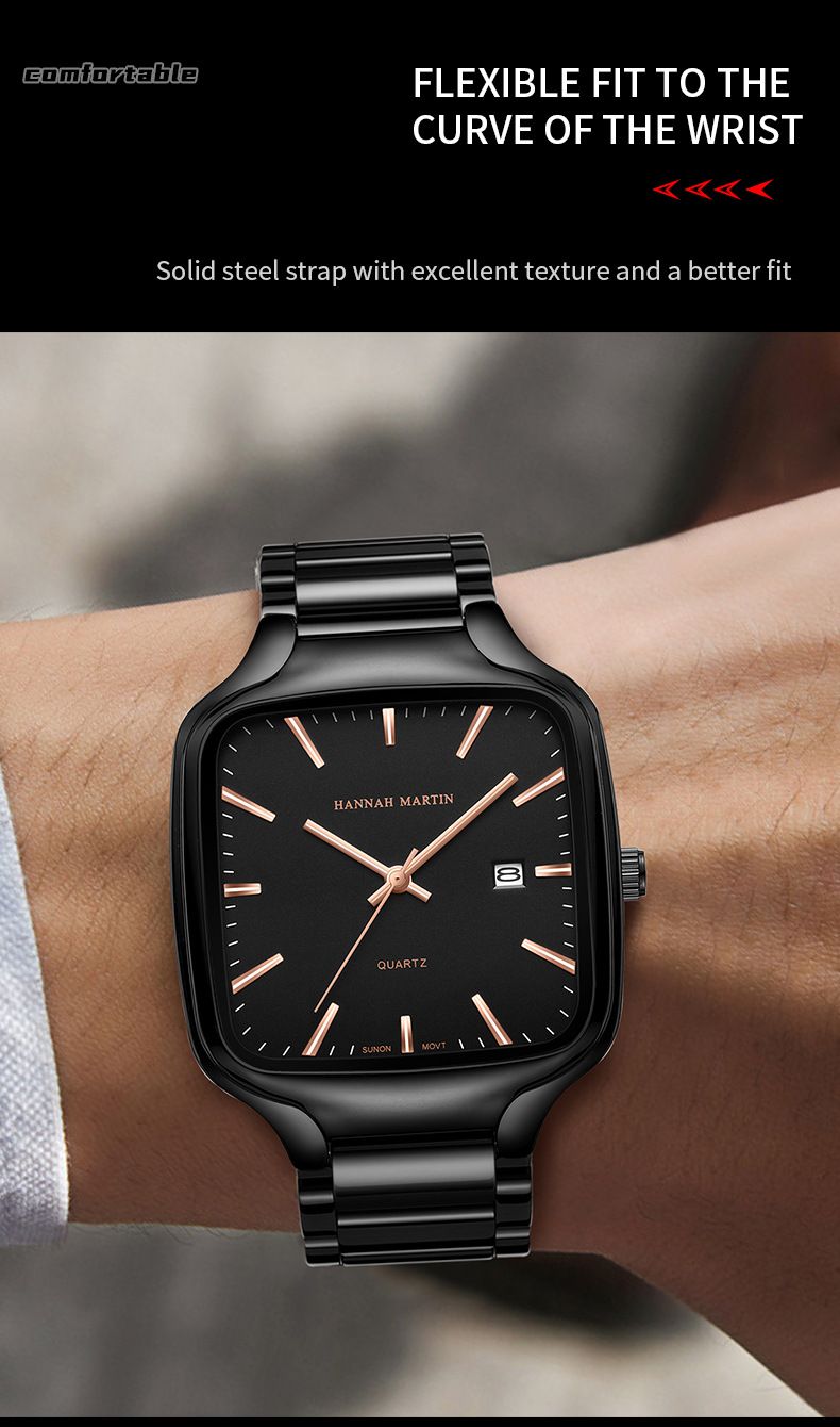 Hannah Martin New Men's Watch Square Waterproof Luminous Calendar Quartz Watch Fashionable And Casual_voghion.com