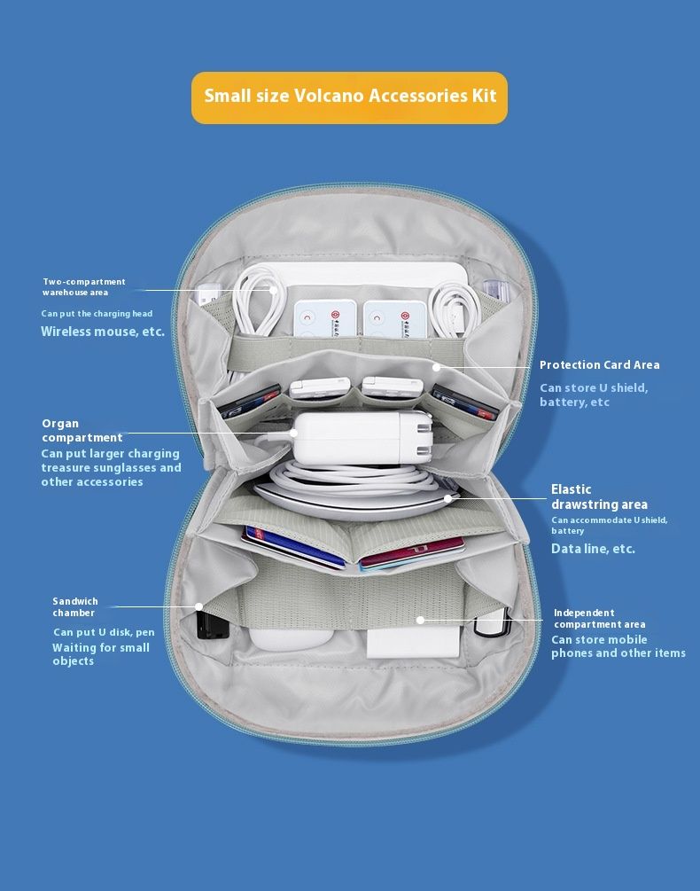 Bolsa de almacenamiento digital multifuncional portátil BUBM de gran capacidad con diseño de volcán tridimensional._voghion.com