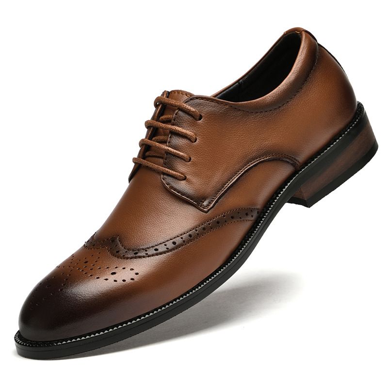Scarpe da uomo Euro Step, stile britannico, in pelle vintage, stile business formale, basse, in gomma intagliata, nuove e lucide, nere_voghion.com
