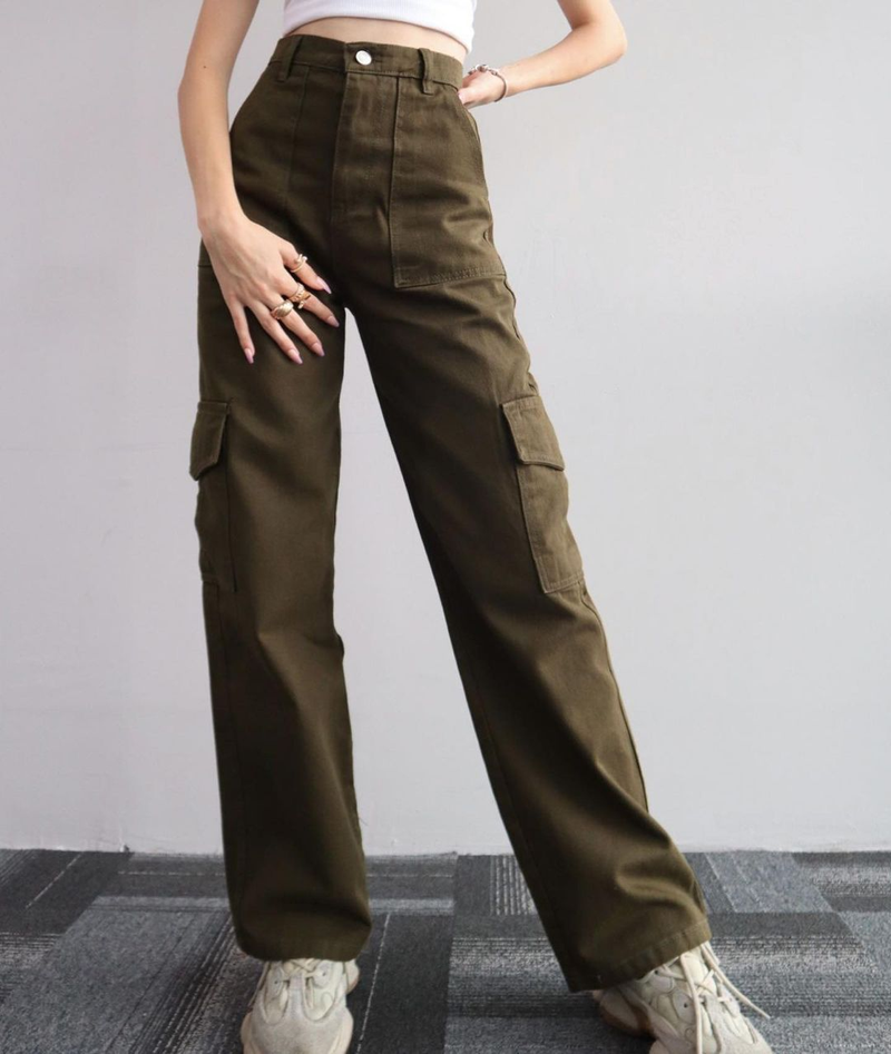 Women's Clothing Versatile Casual Pants Mid-waist Three-dimensional Pocket Trousers Waist Overalls_voghion.com