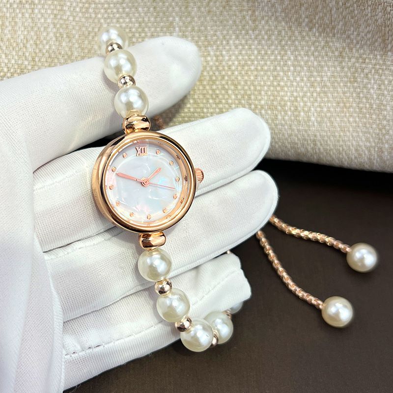 Nuovo orologio al quarzo da donna con bracciale in perle, luce di nicchia, quadrante piccolo, orologio regolabile, esplosione_voghion.com