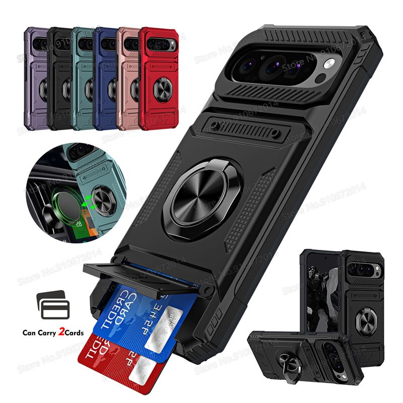 Dual Layer Heavy Duty Drop Protection Cover For Google Pixel 9 Pro 9Pro XL Magnetic Ring Rotated Kickstand Wallet Card_voghion.com