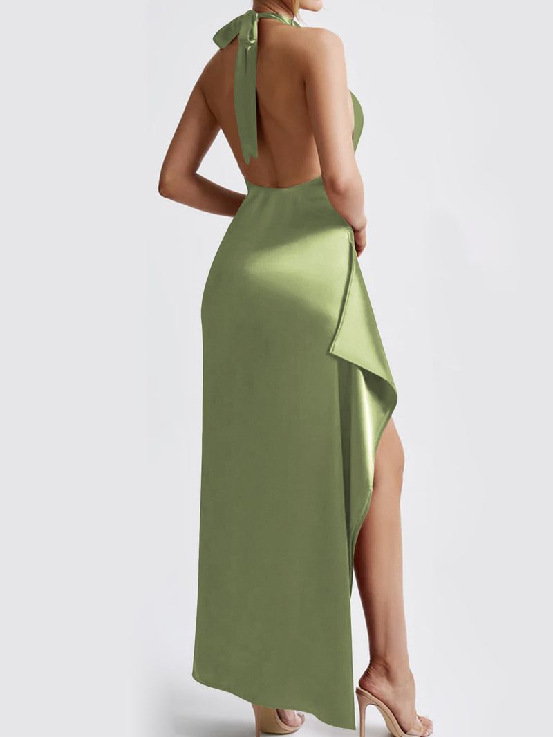Women's Clothing Pure Desire Style Sexy Slit Backless Halter Neck Slim Light Mature Style High End Dress_voghion.com