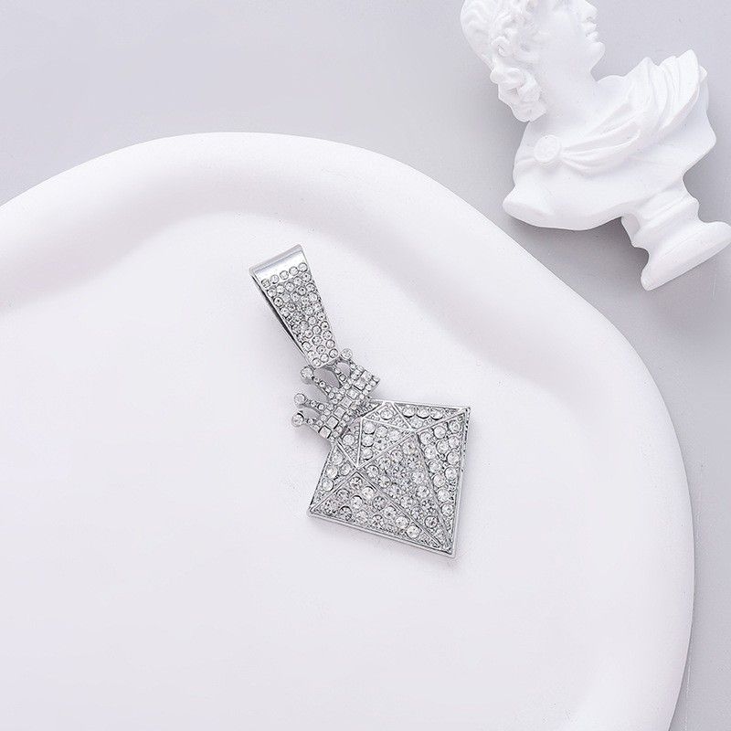Alloy Full Diamond Pendant Personalized Men's Hip Hop Cuban Chain Decoration Texture Crown Magic Cube Necklace_voghion.com