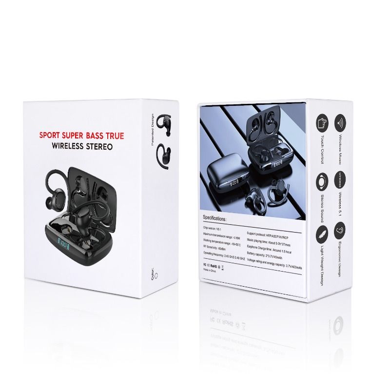 Auricolare Bluetooth con orecchio sospeso, auricolare wireless sportivo impermeabile TWS con display digitale intelligente ad alta qualità del suono_voghion.com