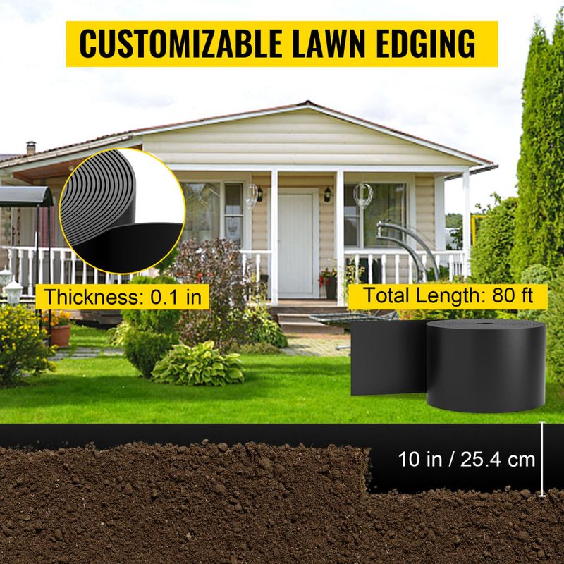 VEVOR Landscape Edging, 10 inch Depth 80 ft Total Length, Recycled HDPE Coiled Terrace Board, Flexible Bender Border for Landscaping, Lawn, Garden, Ya_voghion.com