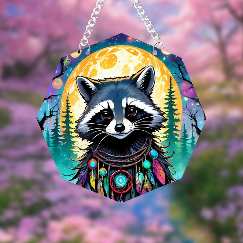 Ciondolo per la casa con stampa bifacciale a forma di animale magico in acrilico alieno Suncatcher con catena e ventosa_voghion.com