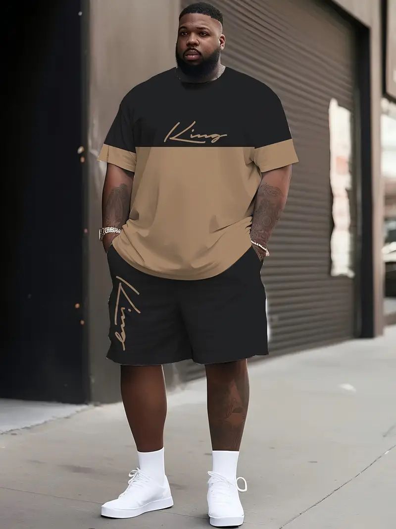 Herrenbekleidung Übergröße Sommer T-Shirt Shorts Anzug Muster Farbwechsel 3D Digitaldruck Lässiger Strandhosenanzug_voghion.com