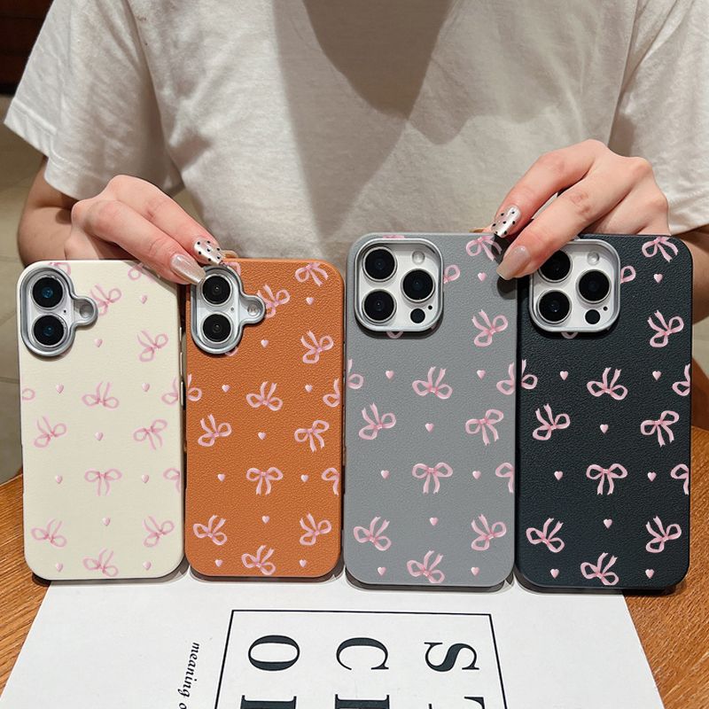 Custodia morbida in pelle con motivo a fiocco rosa per iPhone 16, 15 Pro Max, 14 Plus, 13, 12 Pro, 11, antiurto, in silicone_voghion.com