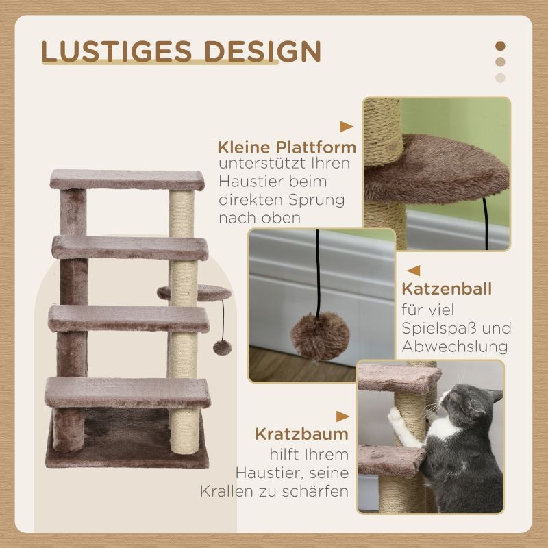 Haustiertreppe 4-stufig 60x64cm Für Tiere Bis 5kg, Braun_voghion.com