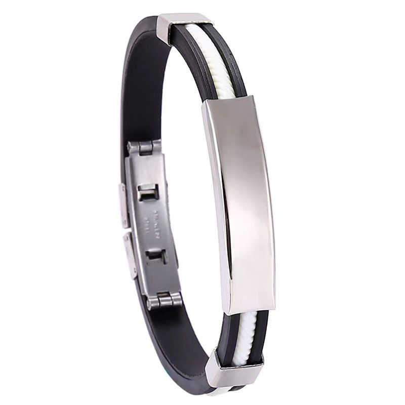 Bracciale in silicone e titanio da uomo con incisione fai da te, 2 pezzi, bracciale in acciaio inossidabile a forma di stella_voghion.com