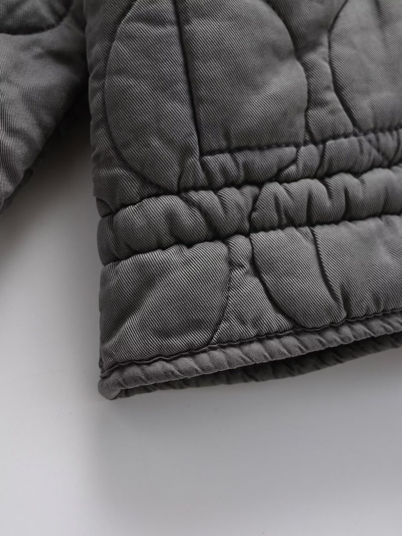 Vintage-inspirierte Steppjacke für Damen – Gemütlicher, locker sitzender Mantel mit Stehkragen und klassischem Schachbrettmuster (Grau, Schwarz, Beige, Khaki)_voghion.com