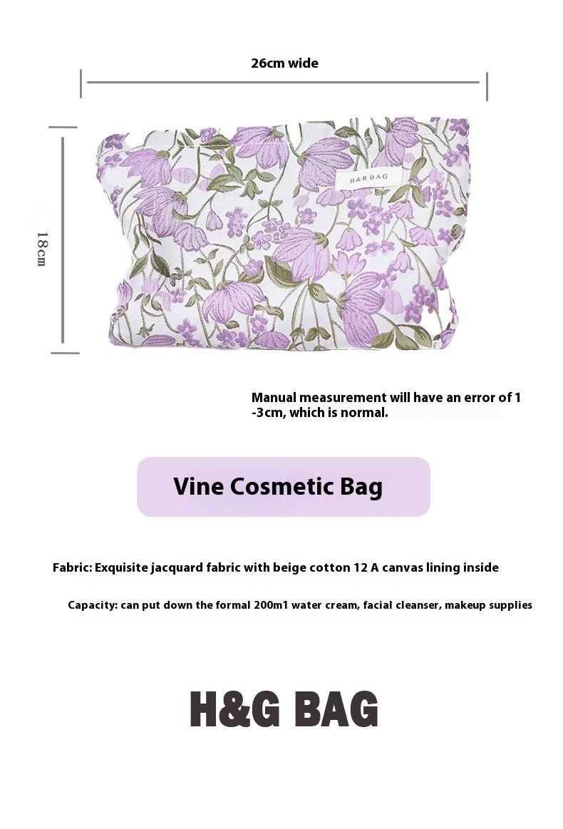 Süße, gewebte Schminktasche in Taro-Farbe für Mädchen zum Hand-in-Hand-Halten, Wasch- und Aufbewahrungstasche aus Segeltuch, geeignet für Reisen und Geschäftsreisen_voghion.com