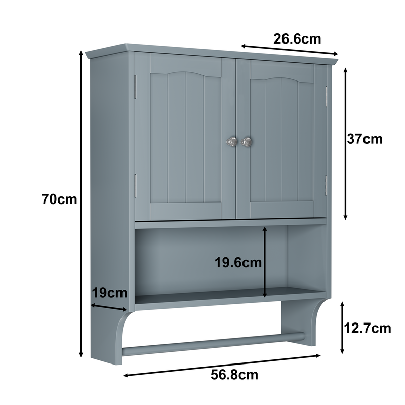 Badezimmer-Wandschrank Mit Handtuchhalter, 2 Türen und Offenen Regalen, Medizinschrank_voghion.com