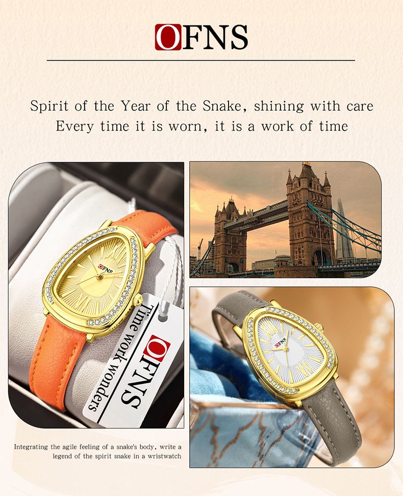 Orologio da donna elegante con design a testa di serpente - Stile business minimalista, lunetta impreziosita da cristalli, cinturino in pelle, movimento al quarzo_voghion.com