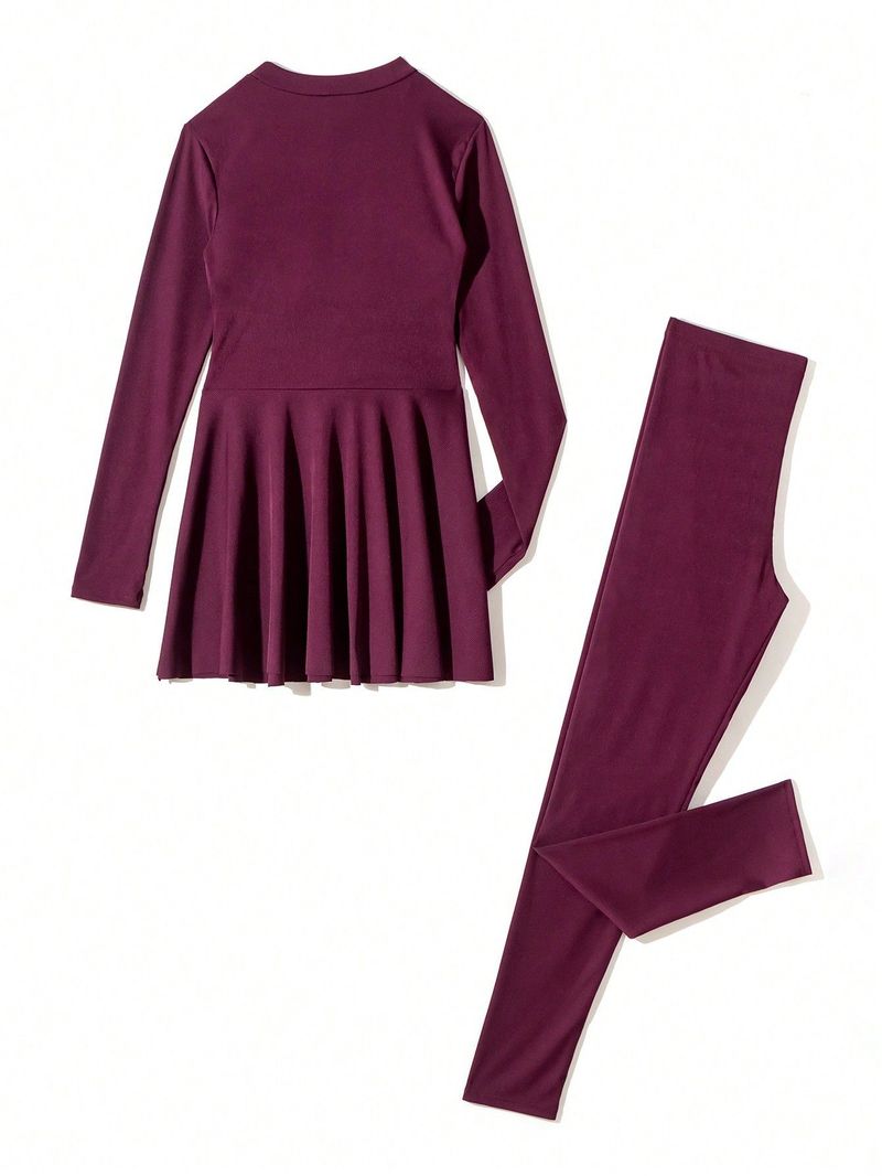 Costum de baie dintr-o singură piesă, stil european, cu mânecă lungă, pentru femei - Design conservator, cu talie strânsă și crăpătură laterală_voghion.com