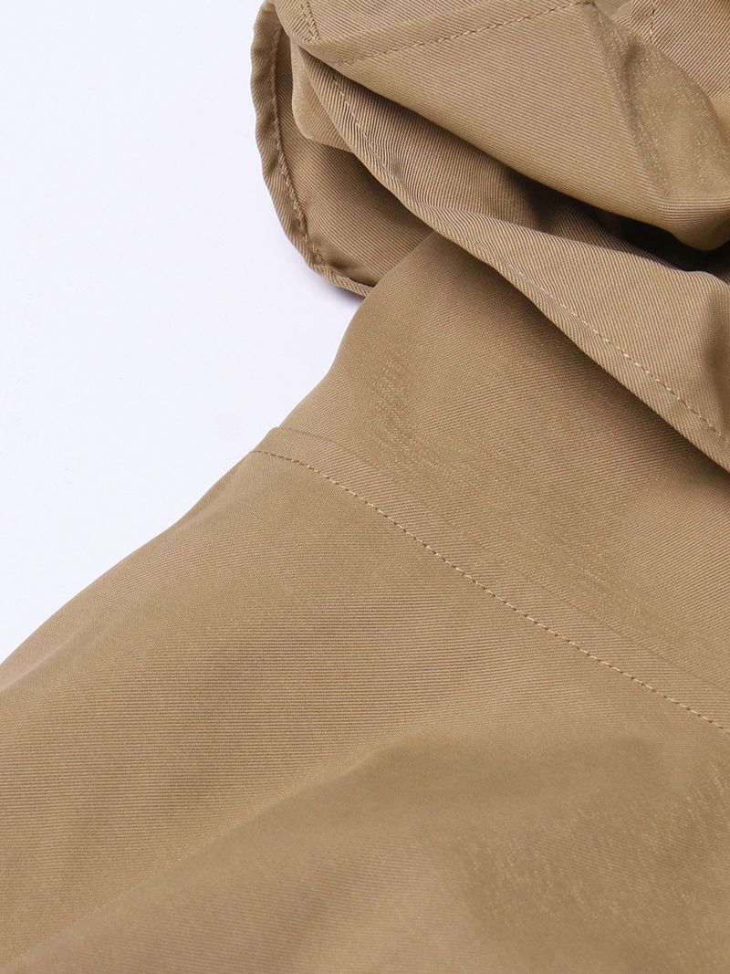 Women's Clothing Temperament commuting style mid length windbreaker lapel long sleeve ruffle stitching slim fit over the knee coat_voghion.com