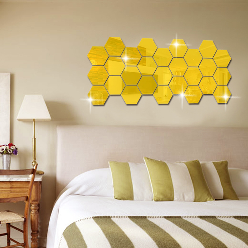 JM006 pegatina de pared de espejo acrílico hexagonal DIY decoración del hogar pegatina de espejo tridimensional impermeable_voghion.com