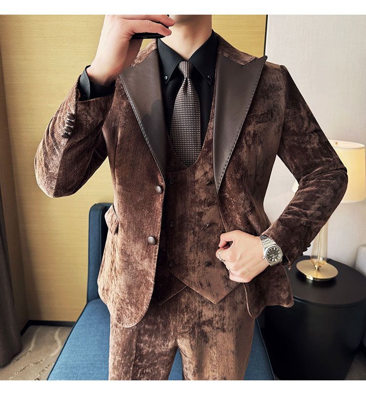 Męska odzież jesień i zima designerskie skórzane garnitury retro wysokiej klasy moda slim fit trzyczęściowe garnitury_voghion.com