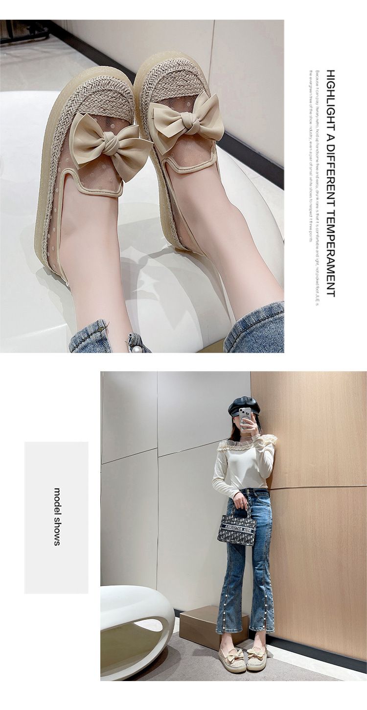 Single Shoes Women's Spring One-pedal Flat Shoes Loafer Fisherman Shoes Thick-soled Breathable Mesh Beanie Shoes_voghion.com